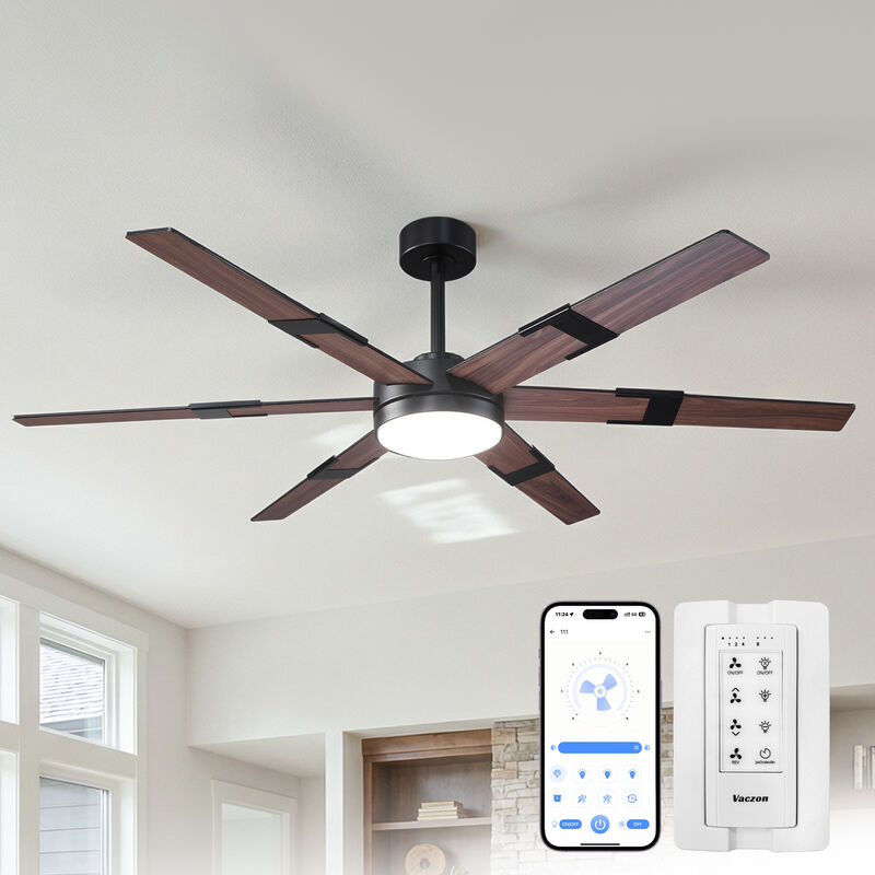 60" Farmhouse Matte Black Reversible Integrated LED Dimmable Large Smart Ceiling Fan with Light, APP Control and Remote image number 1