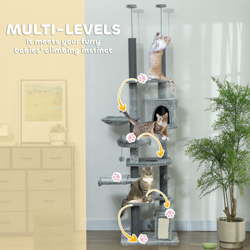 Multi-Level Cat Tower with Scratching Posts, Condos, and Hammocks for Play, Climb, and Rest