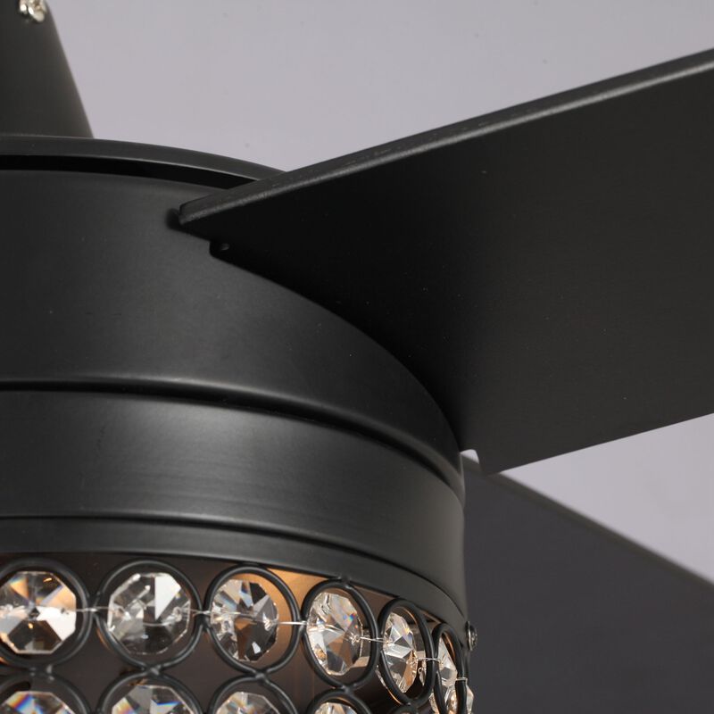 48" Black Wood 4-Blade Crystal Fandelier Ceiling Fan with Remote and Light