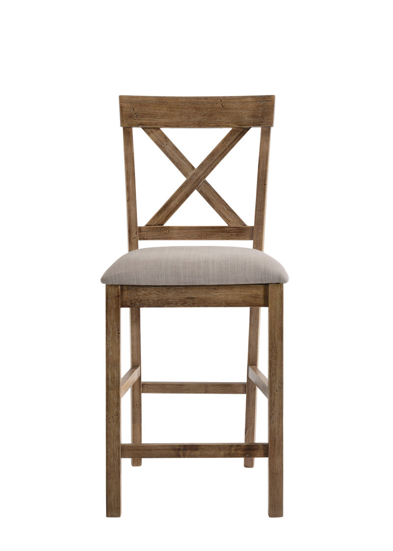 HomeRoots Set of Two 26" Tan and Oak Linen and Solid Wood Counter Height Bar Chairs image number 0