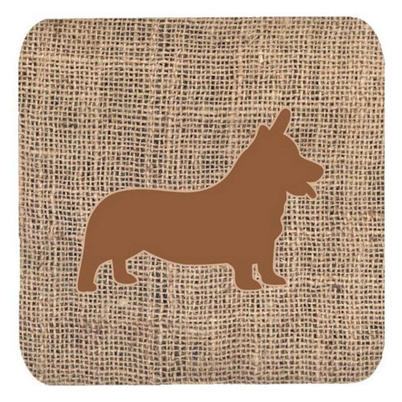 Caroline's Treasures BB1069-BL-BN-FC Corgi Burlap and Brown Foam Coasters (Set of 4), 3.5 H x 3.5 W, Multicolor