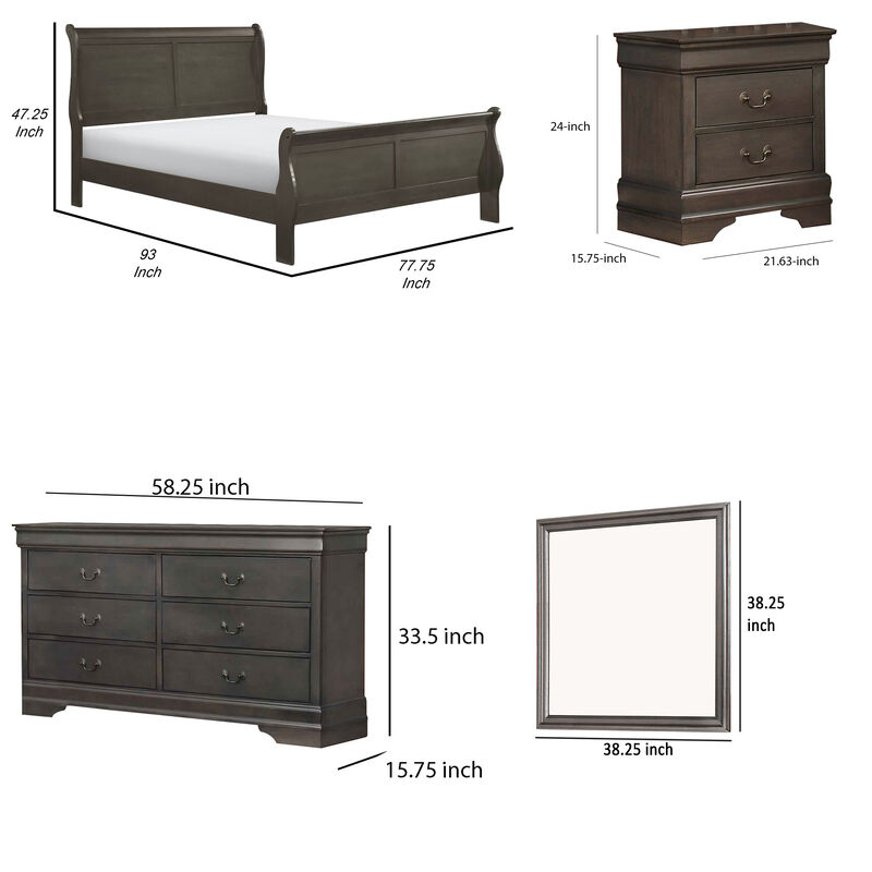 Fy Four Piece California King Bedroom Set, Brass Metal Handles, Stained Gray - Benzara