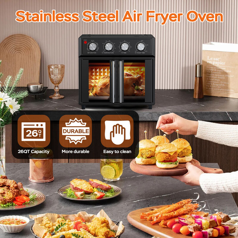 Stainless Steel 26 QT French Double-Door Air Fryer Convection Toaster Oven With 7-in-1 Multi-Function image number 3