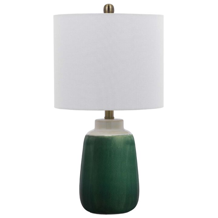 Table Lamp, Jar Body, Hardback Linen Shade, Dipped Garden Green Ceramic