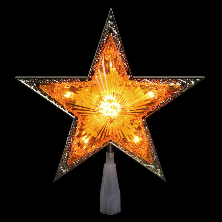 9" Pre-Lit Gold and Amber Crystal 5 Point Star Christmas Tree Topper - Clear Lights
