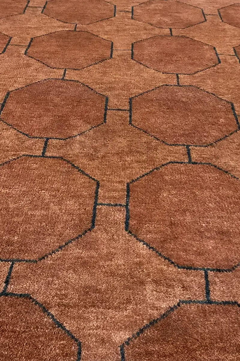 Jubi Brown Octagon Hand-Knotted Geometric Wool Rug