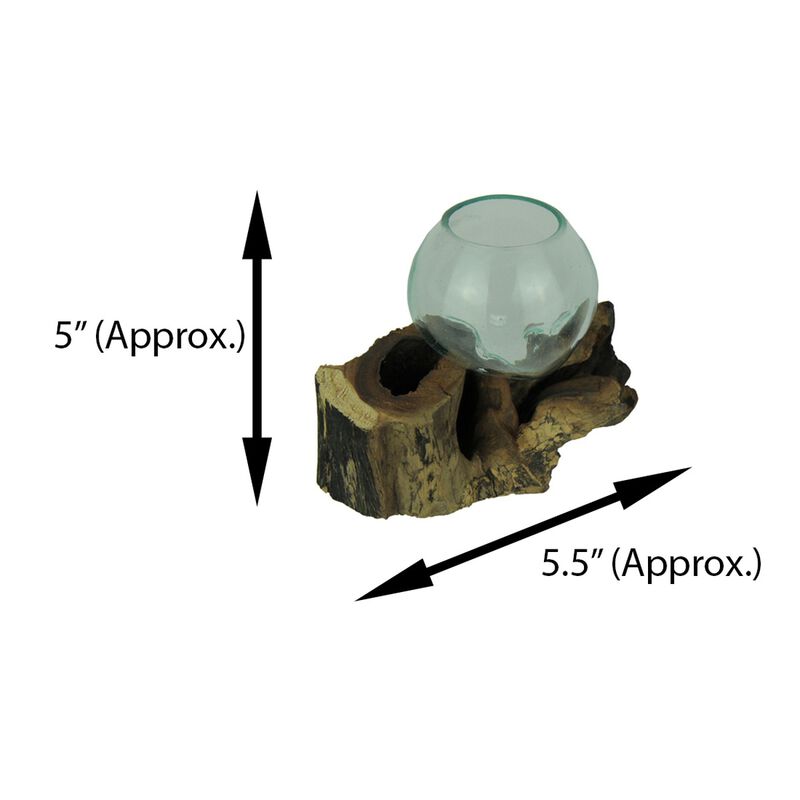 Molten Glass On Teak Driftwood Decorative Bowl Vase Terrarium Planter Set Of 2 image number 3