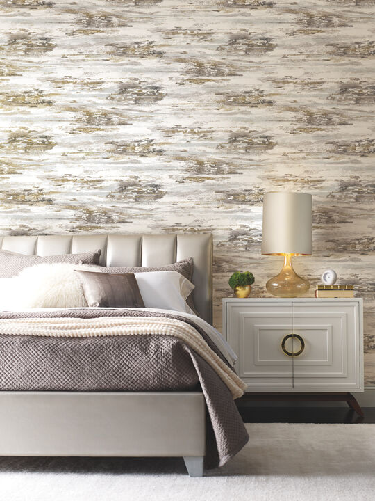 Birch Bark Texture Black & Gold Wallpaper