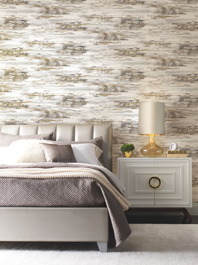 Birch Bark Texture Black & Gold Wallpaper image number 1