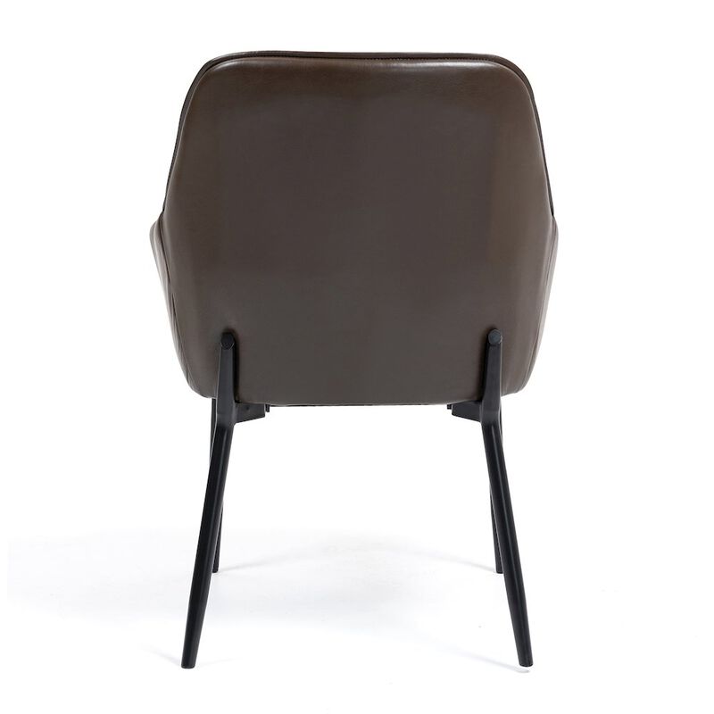 Glamour Home Set of 2 Dark Brown Faux Leather Upholstered Dining Chair Black Iron Legs