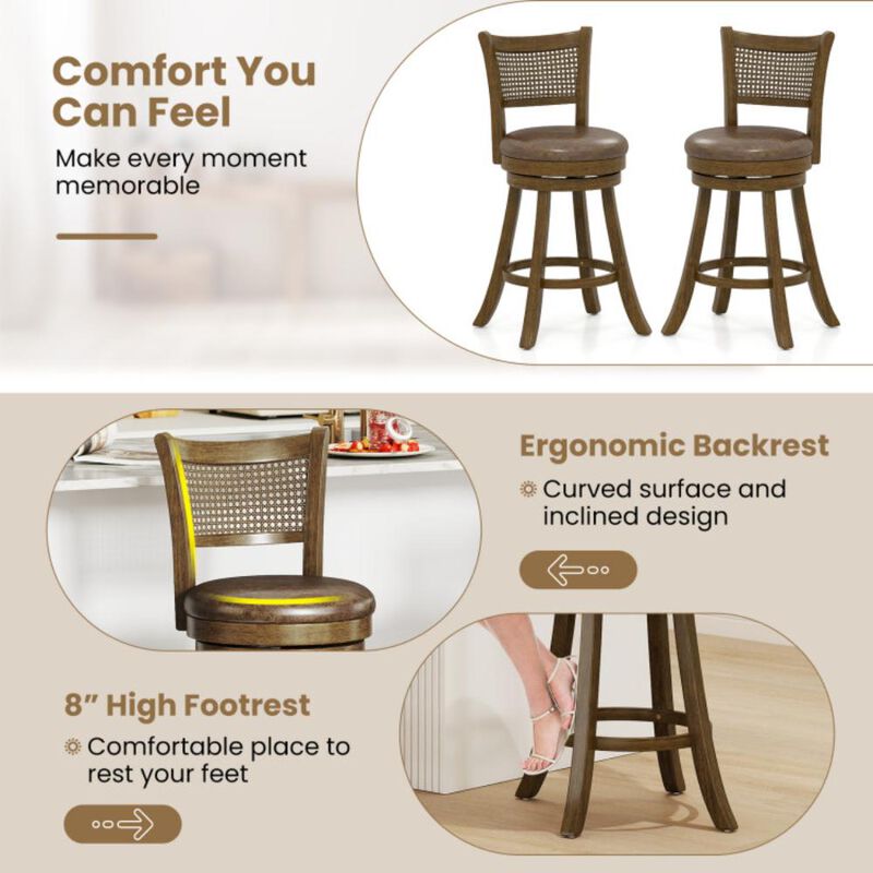 Hivvago Set of 2 Bar Stools 25" Swivel Bar Chairs Leathaire Counter Height Stools image number 2