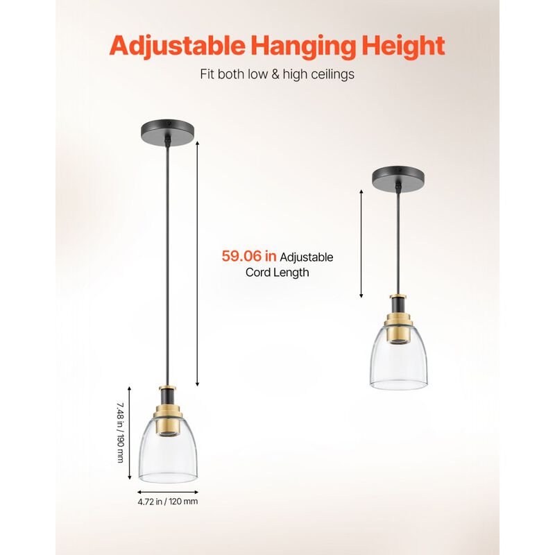 Set of 2 Pendant Light Adjustable Hanging Lights for Kitchen, Entryway, or Hallway image number 2