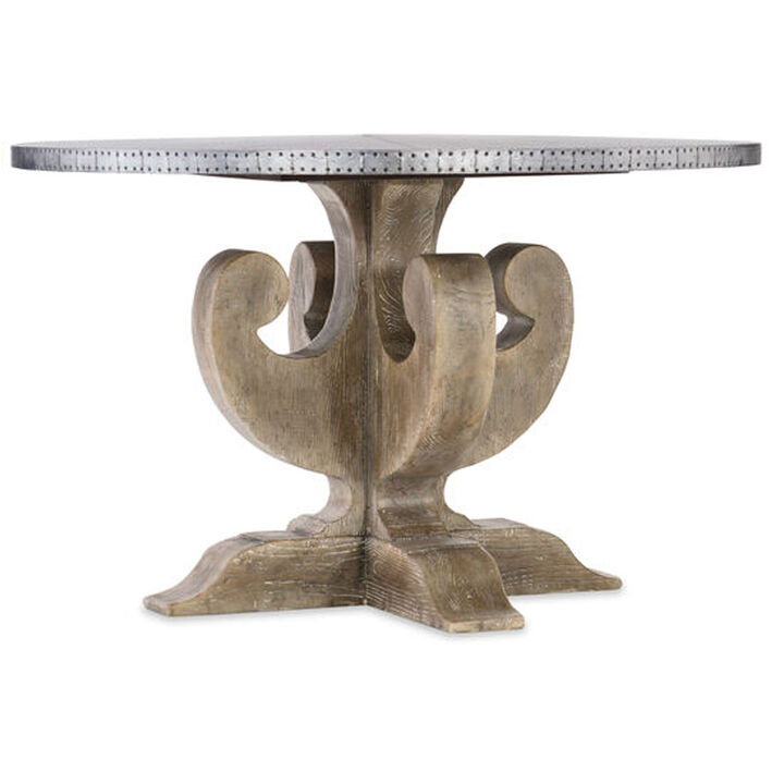 Boheme Ascension 48" Zinc Round Dining Table in Light Wood