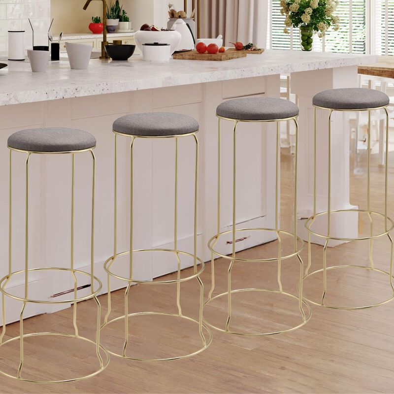Kings Brand Furniture Carmilla Upholstered Counter Height Stool with Footrest - Bar Stools Set of 4 for Kitchen 31"