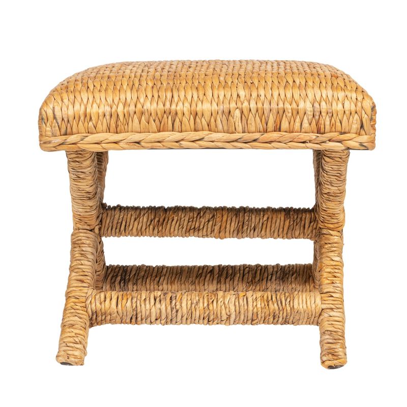 Woven Water Hyacinth and Wood Stool, Brown image number 2