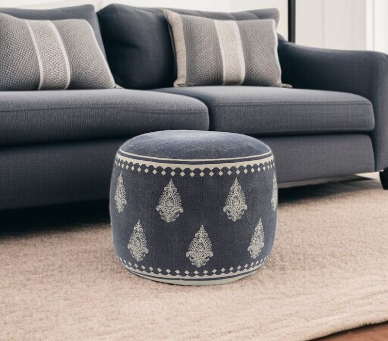 Cotton Cylinder Paisley Pouf Ottoman – Handwoven Footrest for Living Room