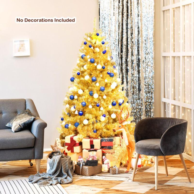 Hivvago Artificial Tinsel Christmas Tree Hinged with Foldable Stand