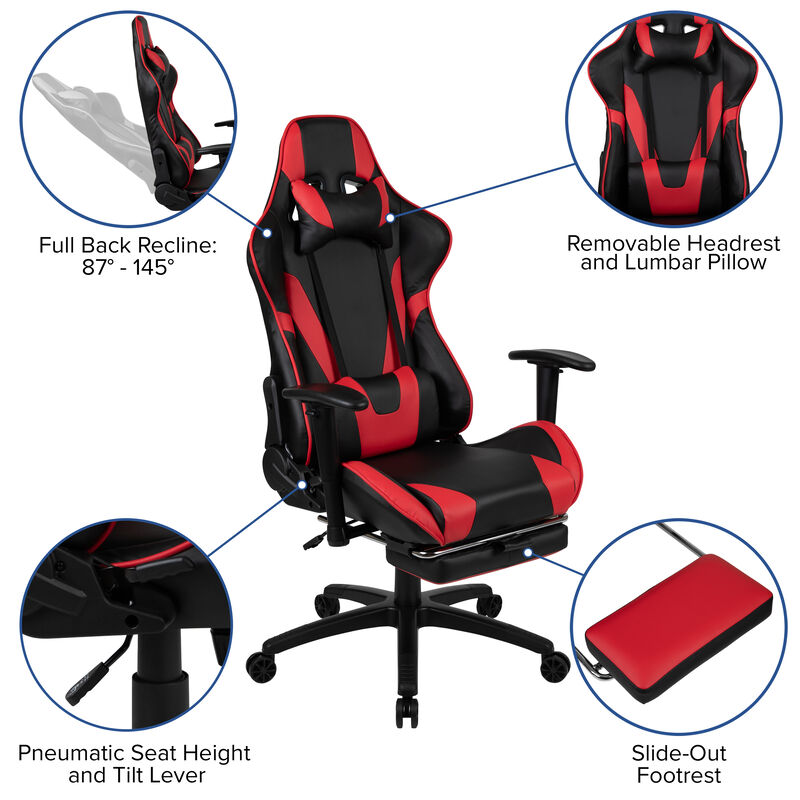X30 Gaming Chair Racing Office Ergonomic Computer Chair with Reclining Back and Slide-Out Footrest in   LeatherSoft image number 3