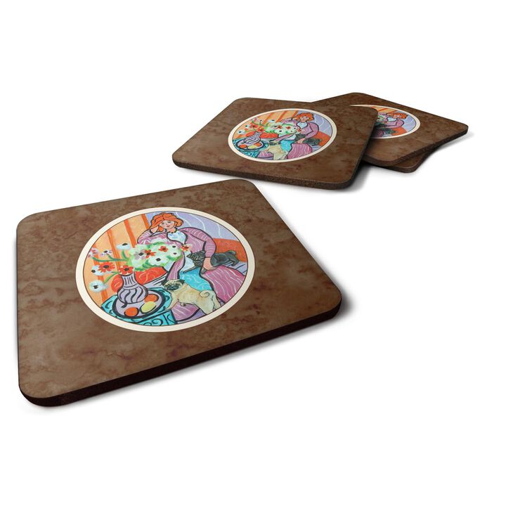 Caroline's Treasures 7266FC Lady With Her Pug Foam Coasters (Set of 4), 3.5, Multicolor