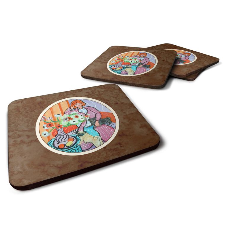 Caroline's Treasures 7266FC Lady With Her Pug Foam Coasters (Set of 4), 3.5, Multicolor image number 0