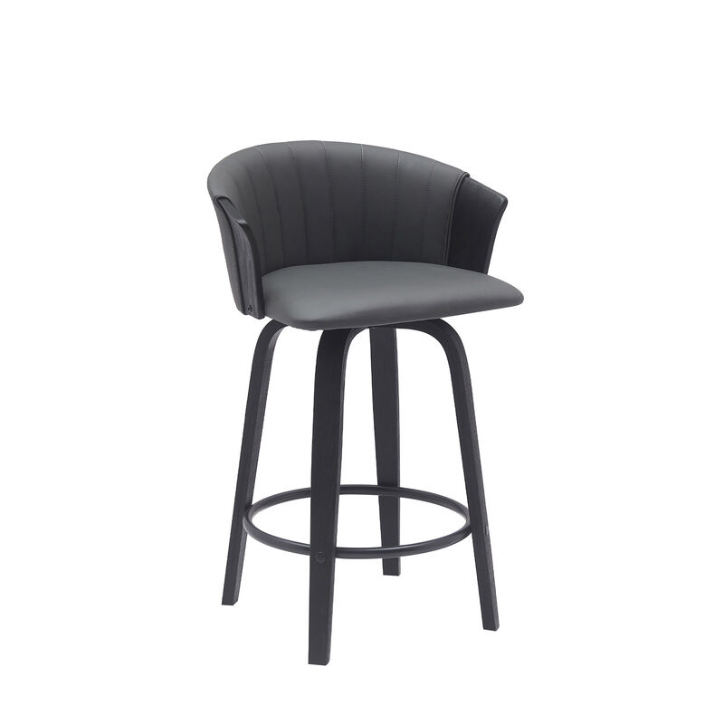 HomeRoots Faux Leather Cafe-Style Counter Stool with Armrests and Wood Base image number 2