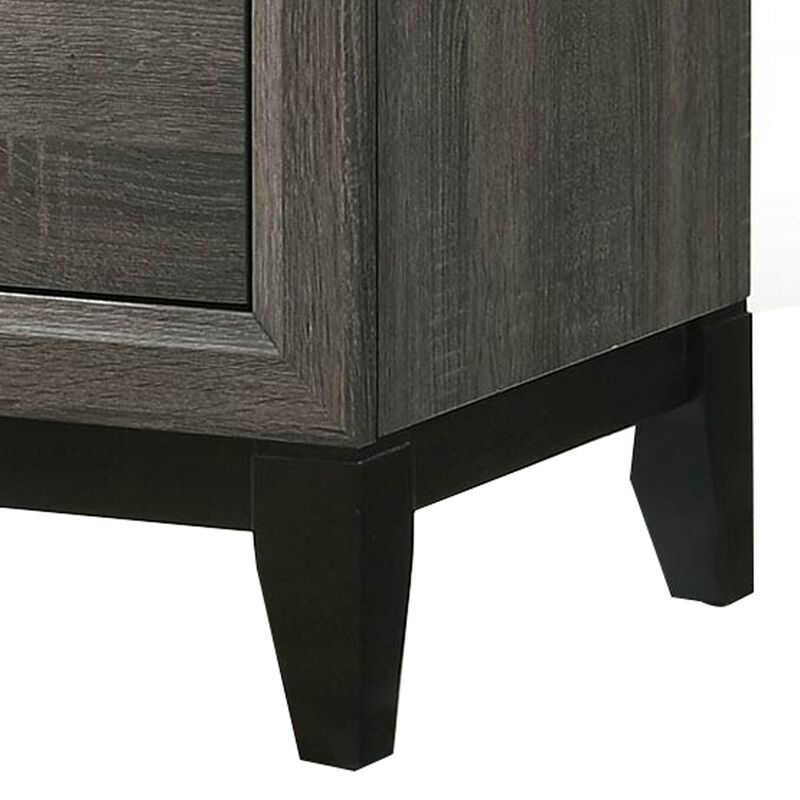 Two Drawer Nightstand With Tapered Feet, Weathered Gray-Benzara