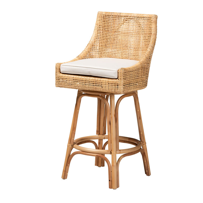 Baxton Studio Bella Modern Bohemian Natural Rattan Bar Stool