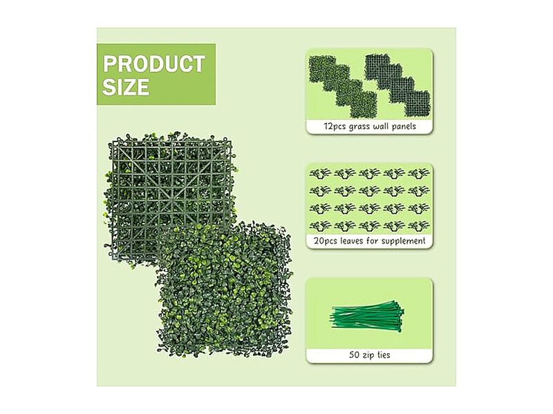 Grass Wall Panels 12 Pack 10 X 10 Inch Artificial Boxwood 50 Zip Ties Fake Plant image number 1