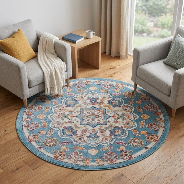 HomeRoots Medallion Power Loom Round Rug
