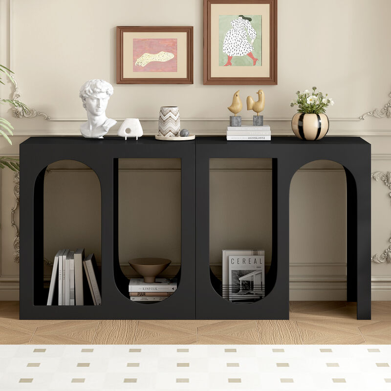 U_STYLE Modular Entryway Console Table with Rectangular Exterior and Curved Interior Design for Customizable Arrangements,Suitable for Entrance and Living Room