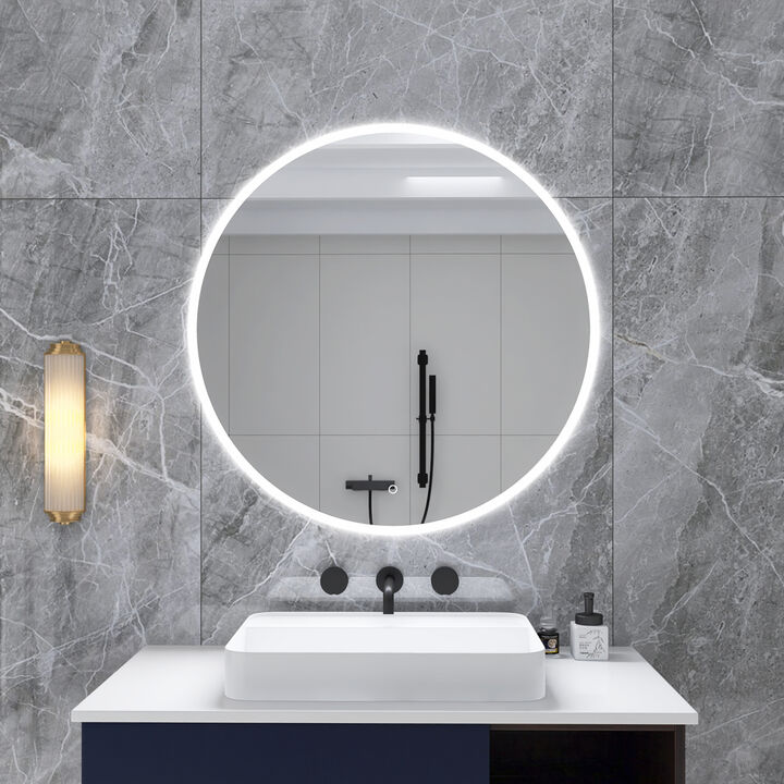32 in. Round Wall-Mounted Dimmable LED Bathroom Vanity Mirror with Defogger and Bluetooth Music Speaker