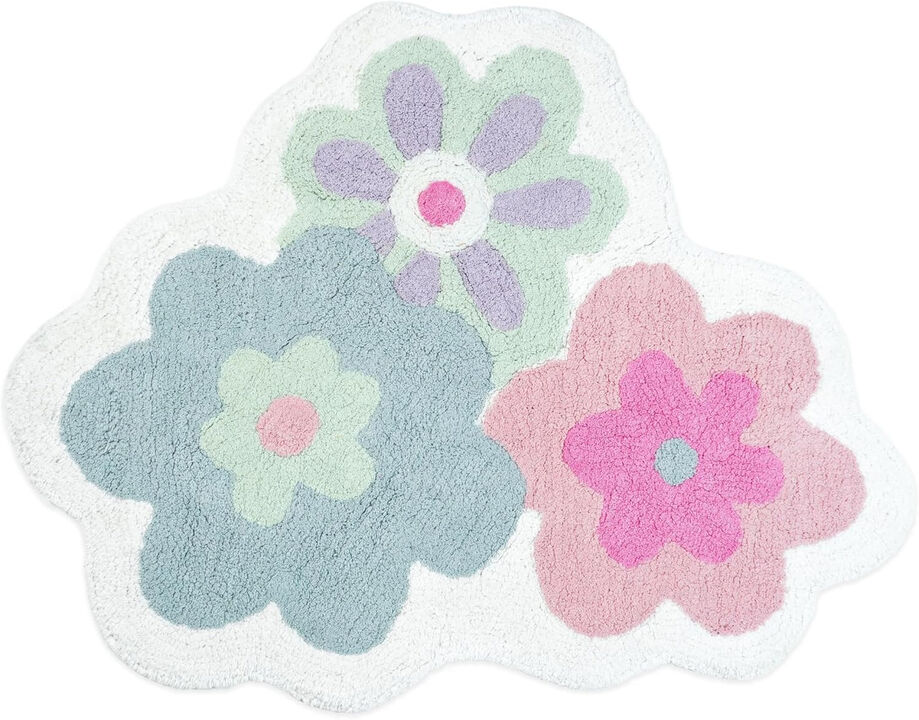 HomeRoots 32" Pink And White Cotton Flowers Floral Bath Rug