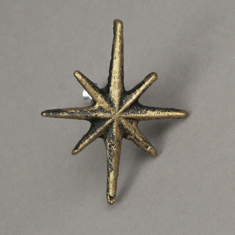 Set Of 6 Antique Gold Finish Mid Century Modern Starburst Drawer Pulls knob image number 3