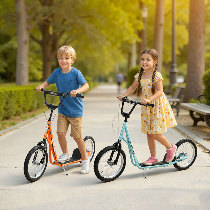 BreeBe Youth Scooter Kick Scooter, Max Load 220 LBS., with Adjustable Handlebar, 16" Inflatable Wheels, Dual Brakes