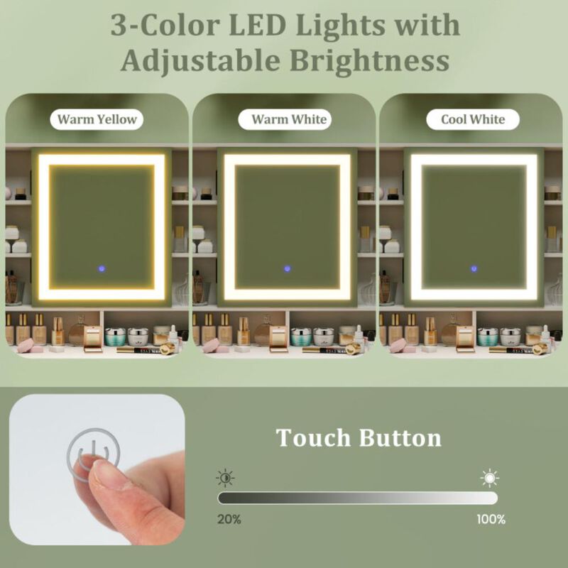 Hivvago Makeup Dressing Table and Stool set with 3 Lighting Modes and Cabinet