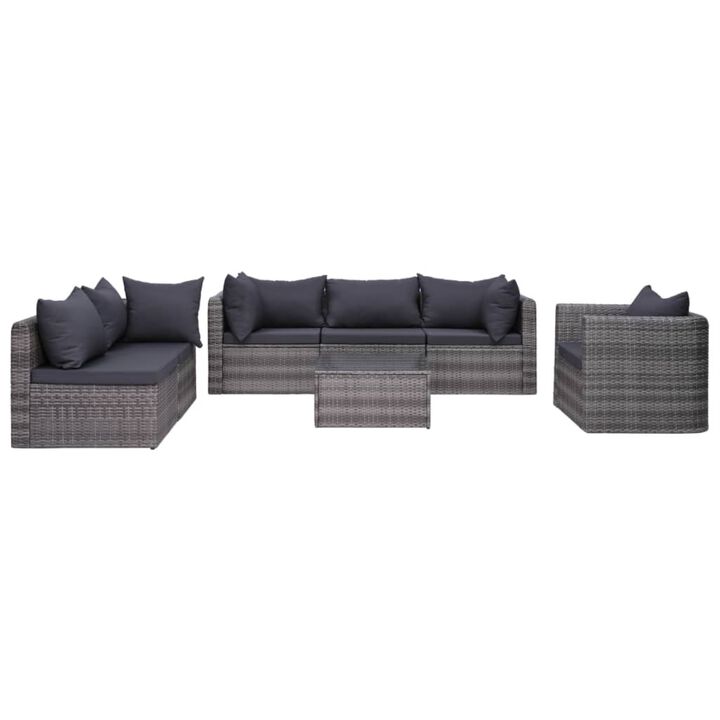 vidaXL 7 Piece Garden Sofa Set with Cushions & Pillows Poly Rattan Gray