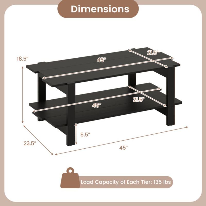 Hivvago 2-Tier Coffee Table Slatted Wood Center Table with Storage Shelf