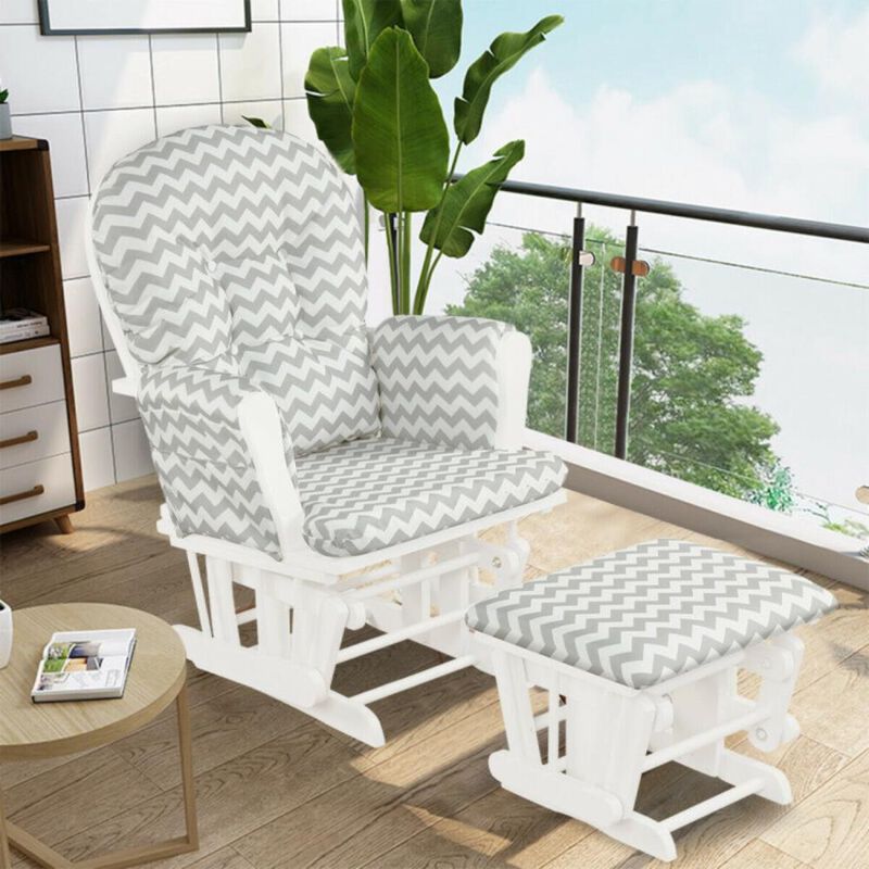 Hivvago Wood Glider and Ottoman Set with Padded Armrests and Detachable Cushion