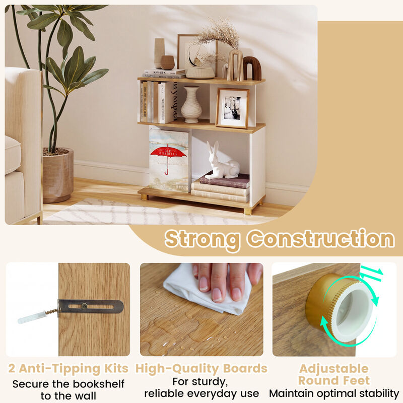 Modern 3-Tier S-Shaped Bookshelf with Adjustable Feet Organizer image number 5