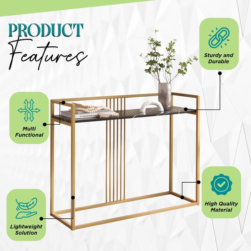 Kings Brand Furniture Modern Sofa Console Table with Faux Marble Storage Shelf & Gold Metal Frame for Hallway, Bedroom, Living Room, Foyer