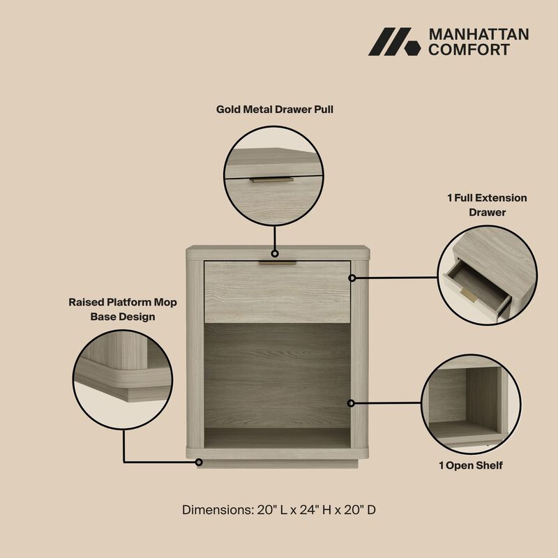 Evelyn Narrow 1-Drawer Nightstands in Gray (Set of 2)