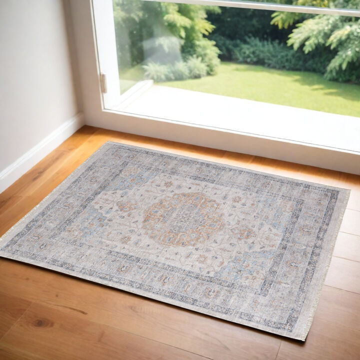 HomeRoots Oriental Hand Woven Distressed Area Rug With Fringe