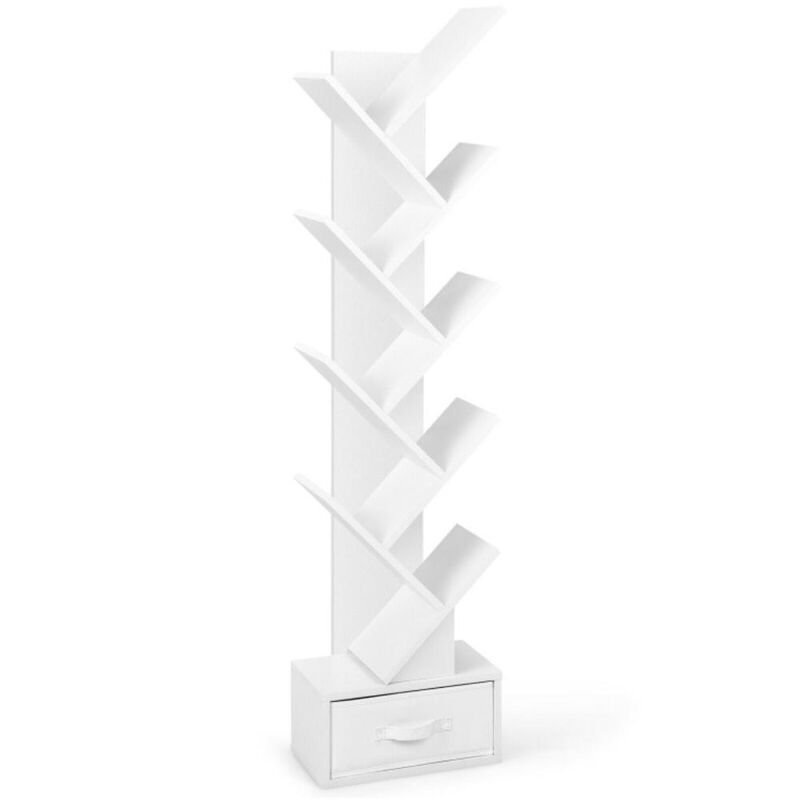 Hivvago 10-Tier Bookshelf with Drawer Free-standing Storage Bookcase