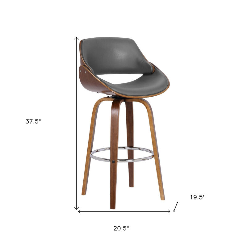 HomeRoots 26" Gray And Brown Faux Leather And Fabric And Iron Low Back Counter Height Swivel Bar Chair image number 6