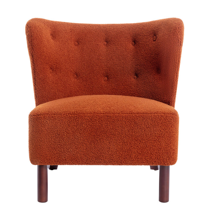 Accent Chair, Upholstered Armless Chair Lambskin Sherpa Single Sofa Chair with Wooden Legs, Modern Reading Chair for Living Room Bedroom Small Spaces Apartment, Burnt Orange