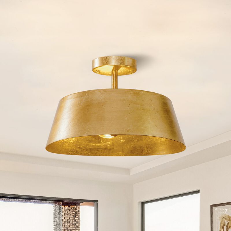 3-Light Modern Vintage Dimmable Gold Urban Drum Semi Flush Ceiling Light
