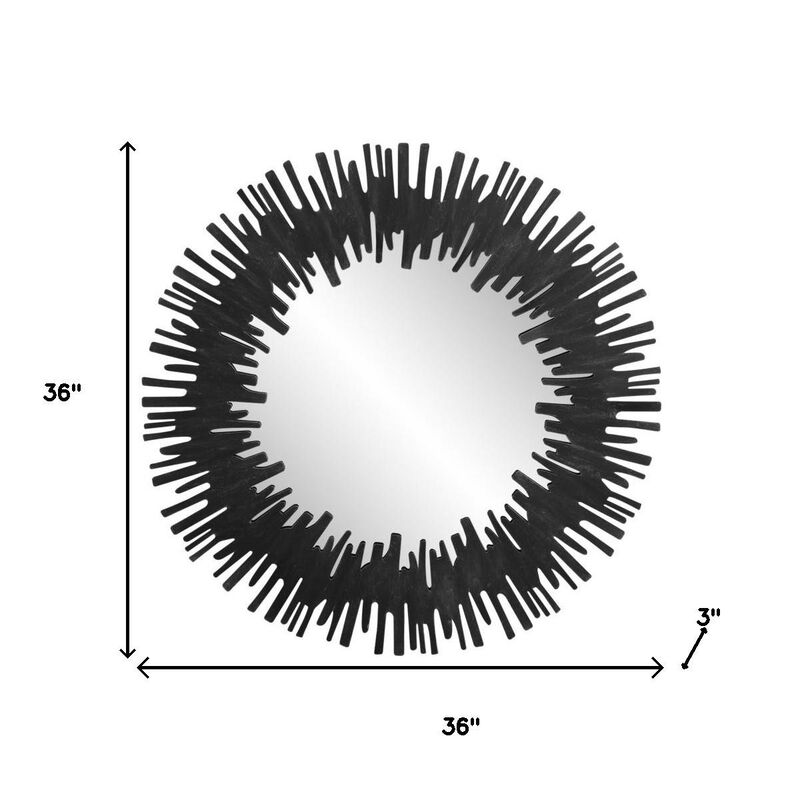 HomeRoots 36" Black Wood Sunburst Framed Accent Mirror image number 4