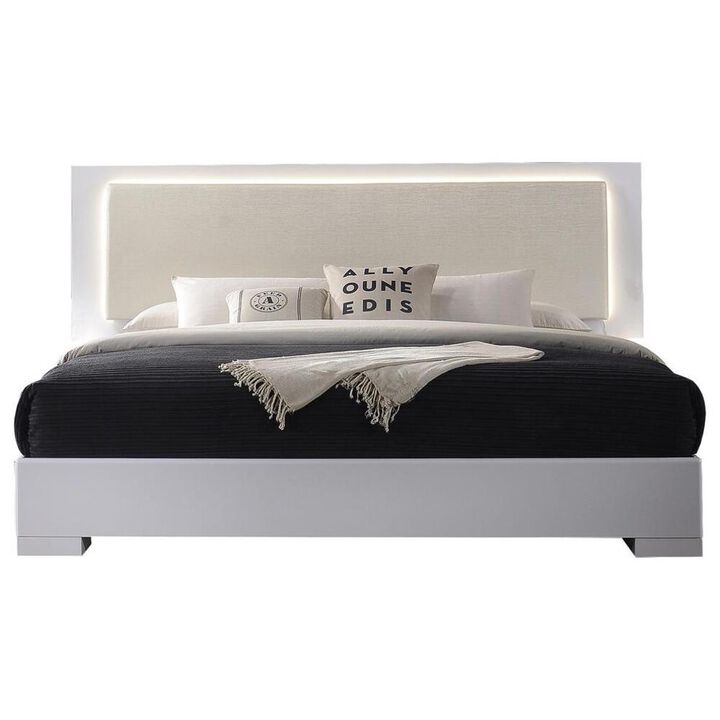 Best Master Furniture Best Master Athens Queen Platform Bed with LED Lighting in White Lacquer