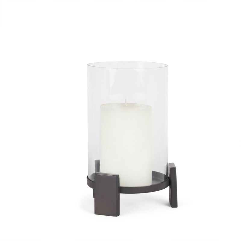 HomeRoots 12" Black Glass Abstract Tabletop Hurricane Candle Holder image number 3