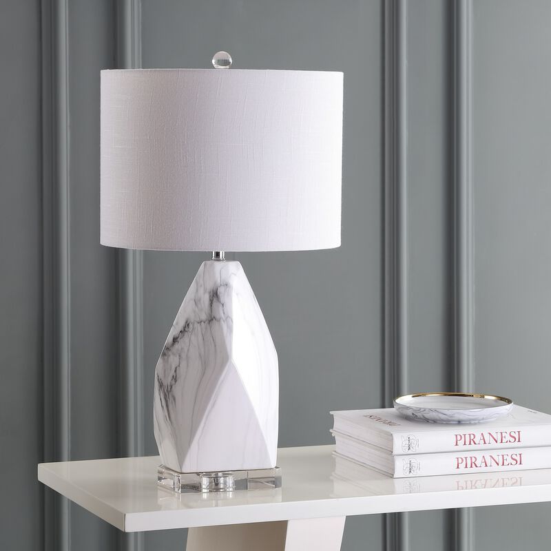 Oslo 25.5" Ceramic Marble/Crystal LED Table Lamp, White image number 5